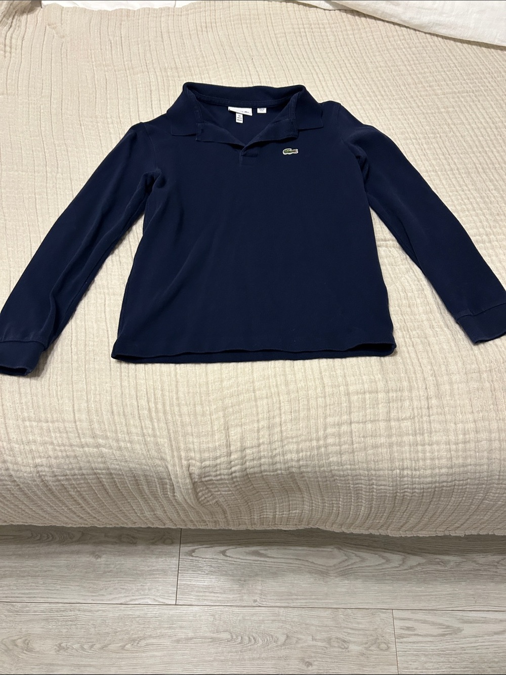 Lacoste Kids Long Sleeve Polo in Navy with Embroidered Croc